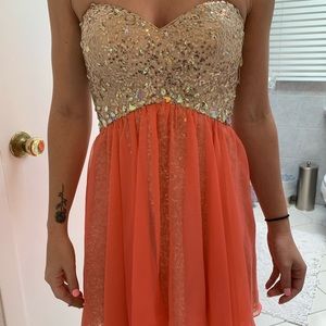 La Femme Sparkle Junior Prom Dress Salmon Gold